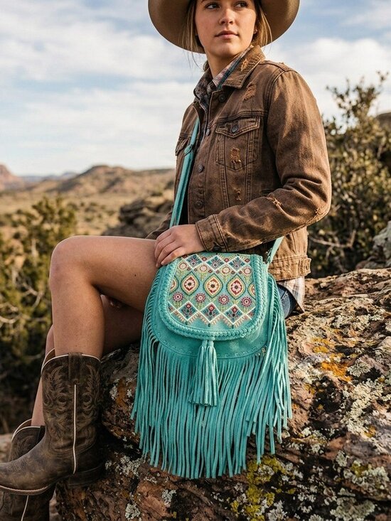 Myra Bag Handbags - Myra Mojave Meadow Jade Turquoise Tulles BohoLeather Bag in Turquoise